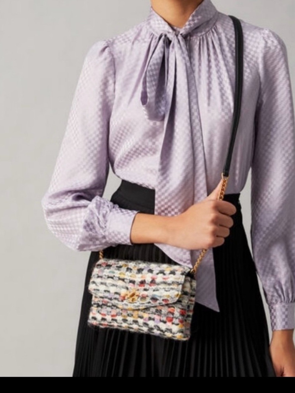 Tory Burch Kira tweed chain wallet crossbody bag turn lock closure